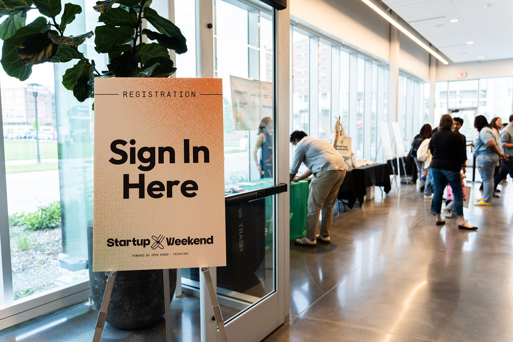 Startup Weekend registration sign at the Catalyst in Omaha