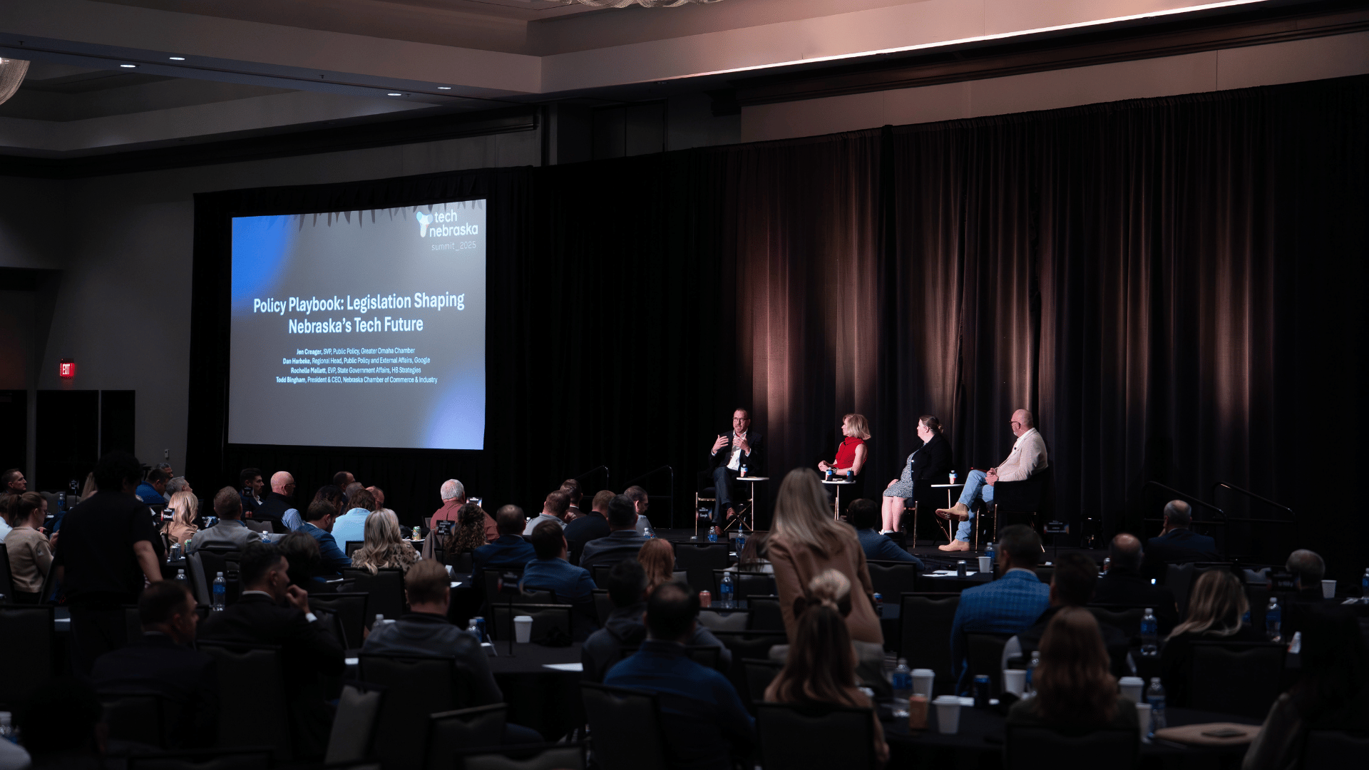 Policy Playbook panel on stage at Tech Nebraska Summit 2025