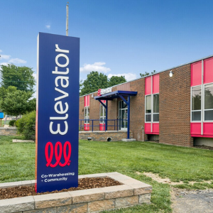 Elevator Co-Warehousing exterior sign — client of Peterson Media video production in Omaha.
