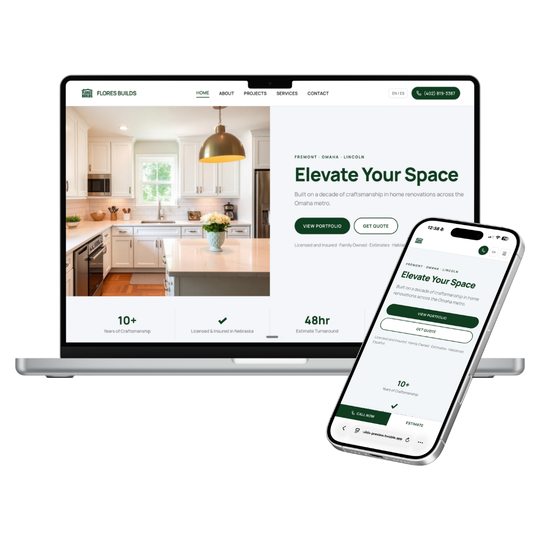 Custom home builder website designed and built by Peterson Media.