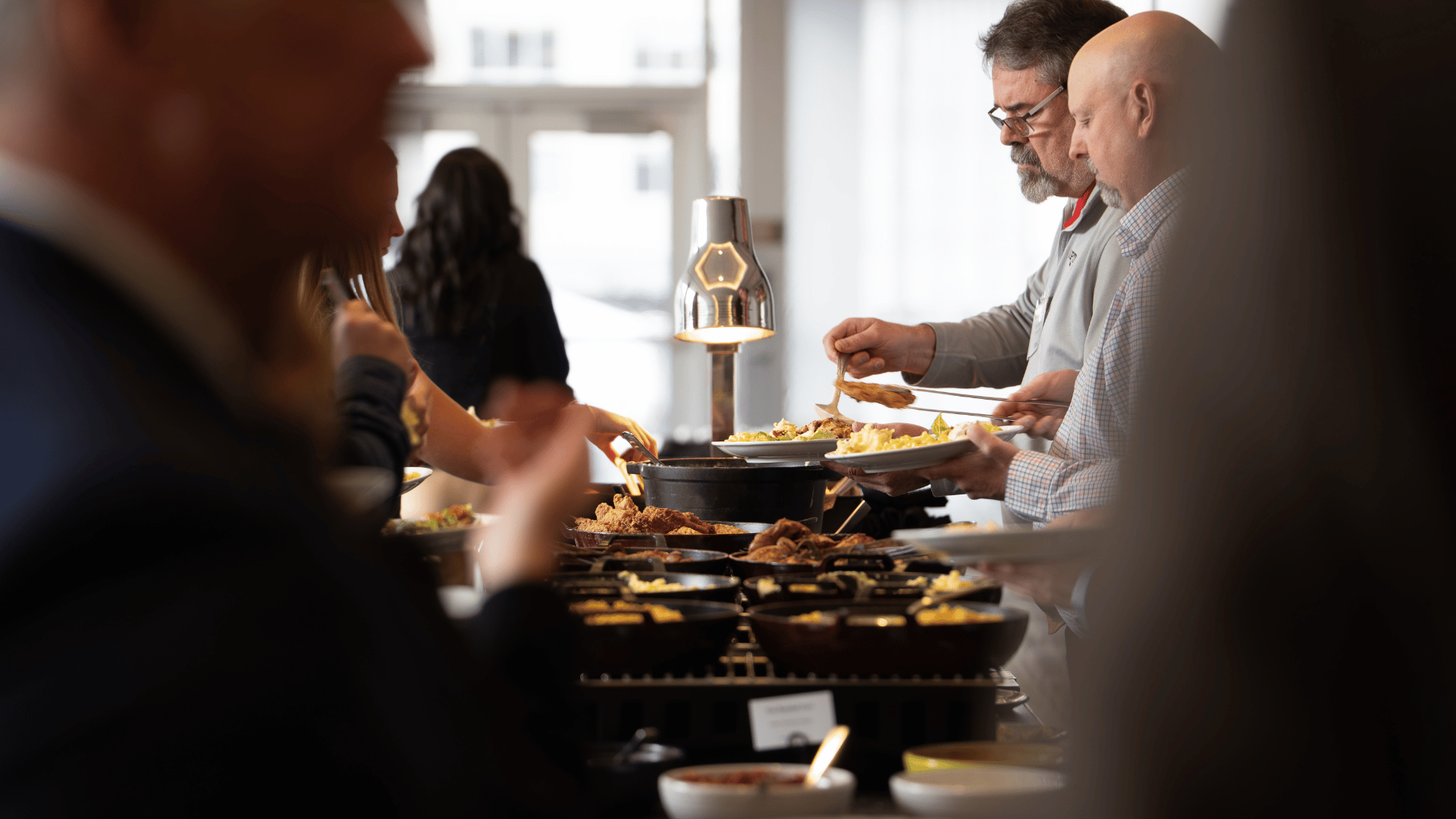 Guests at the catered buffet line